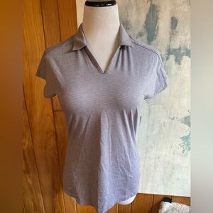 adidas Golf Women's Small Petite Lightweight Gray Striped Polo Tee Shirt. Soft!
